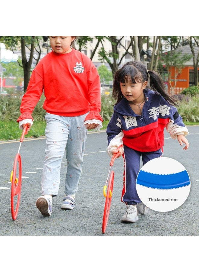 Children's Traditional Toy Thickened Rolling Iron Ring Fun Nostalgic Preschool Sensory Play Equipment Outdoor Sports Game-Specifications:Yellow Small Size-Telescopic Rod - Image 5